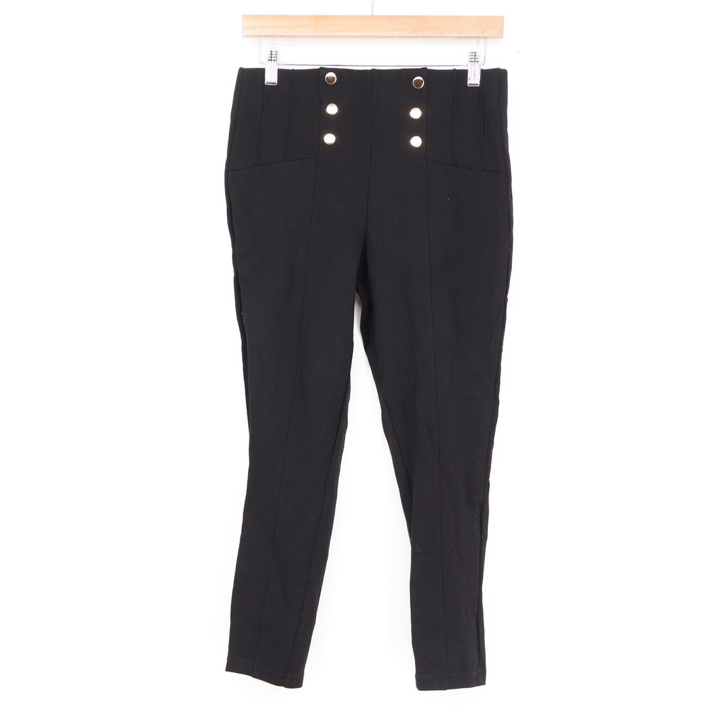 Stoosh Womens Black High Waisted Gold Button Sailor Skinny Pants Size M
